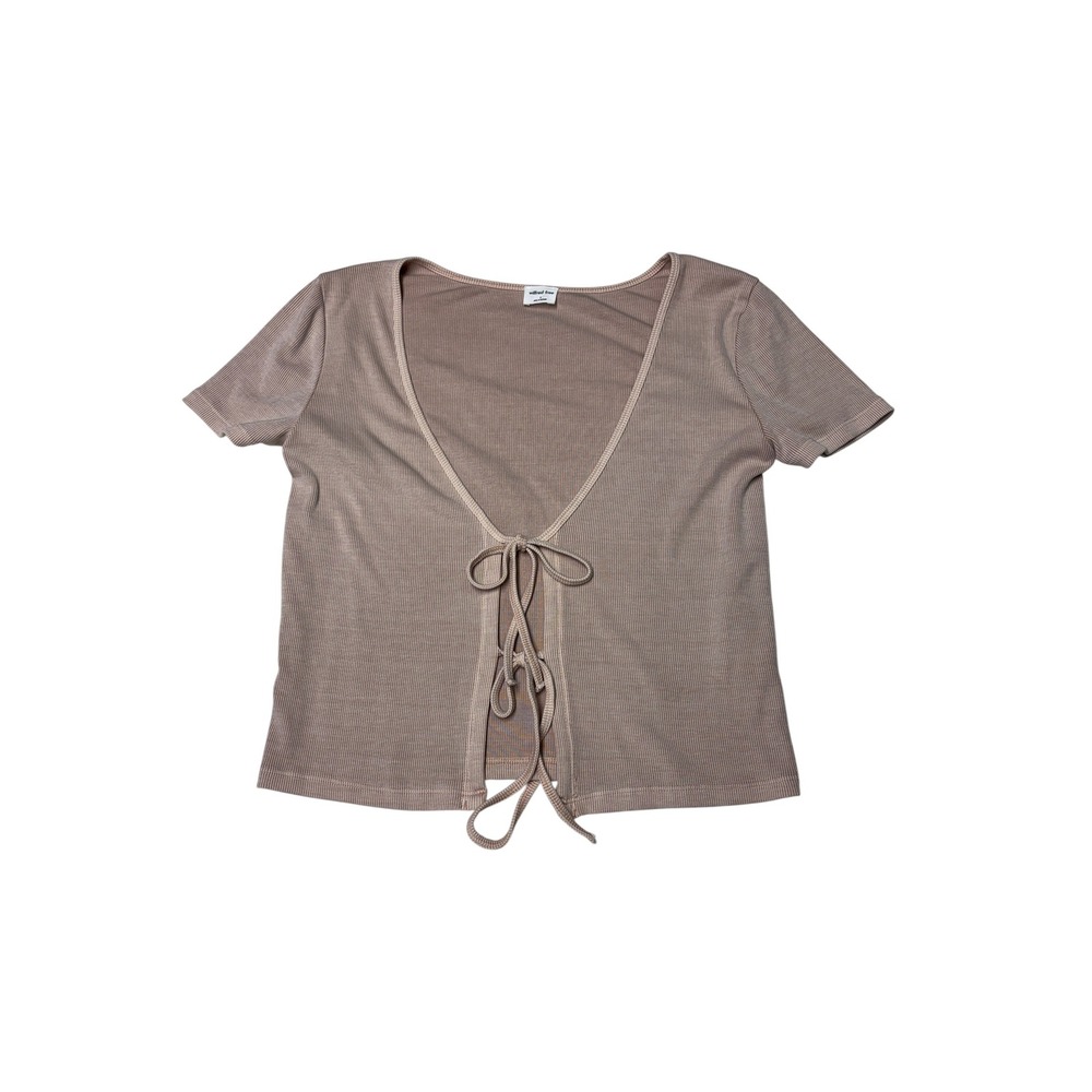 Wilfred Free Aritzia Ribbed Front Tie Cardigan Top Mauve Taupe Womens Small